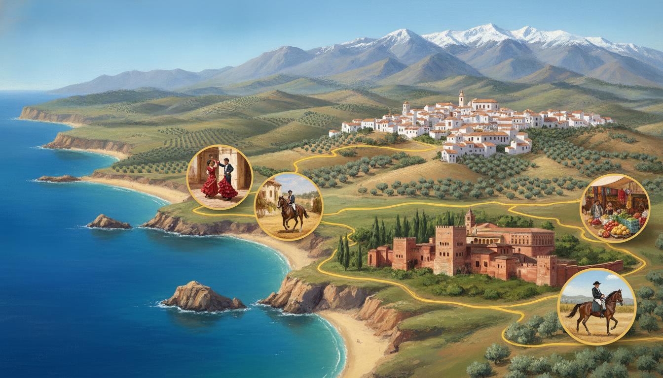découvrez la carte détaillée de l'andalousie avec ses principales villes, routes touristiques incontournables et les plus beaux villages à visiter pour un voyage inoubliable.
