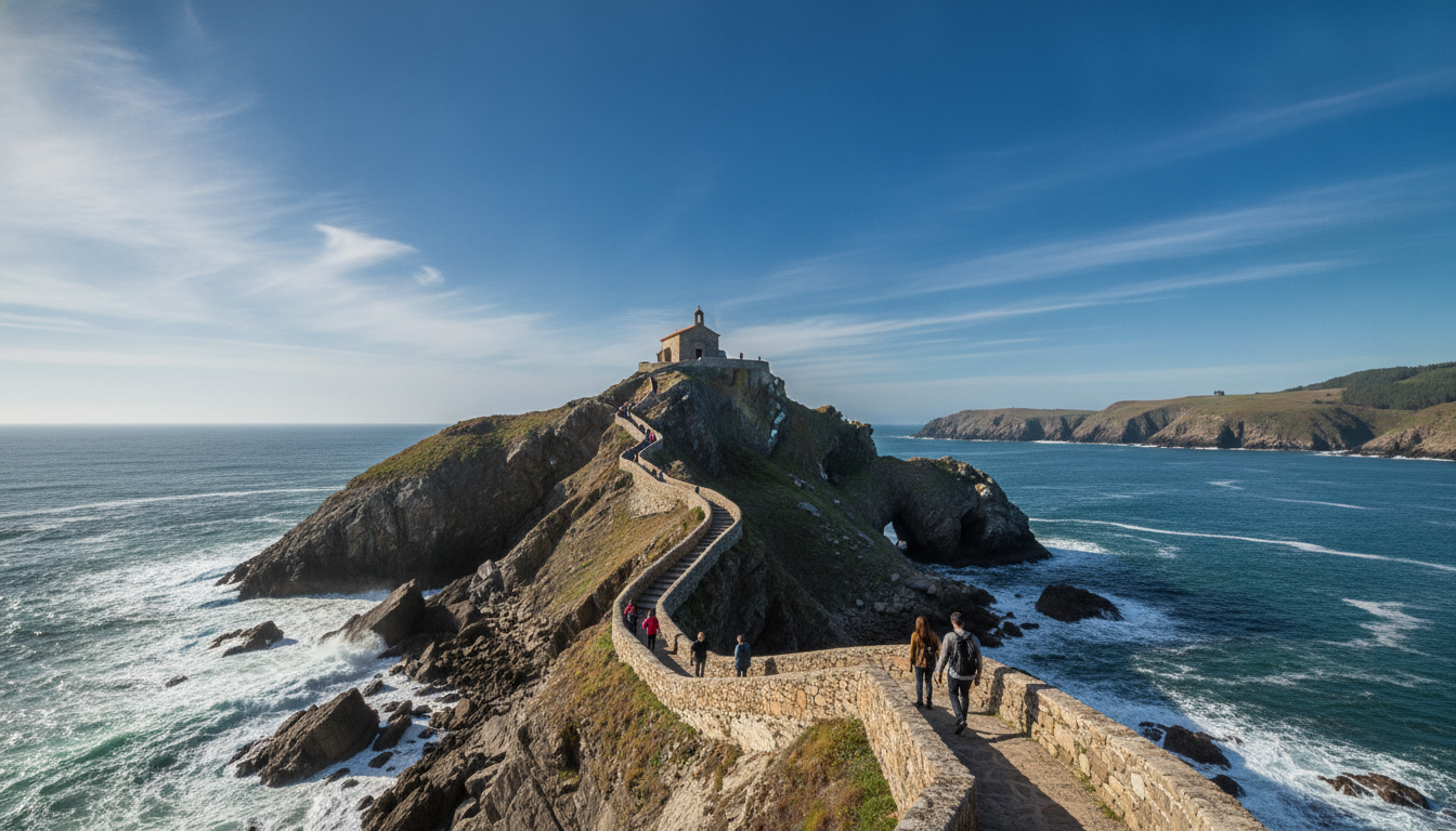 découvrez san juan de gaztelugatxe, le célèbre rocher emblématique du pays basque. explorez ce site naturel unique, son pont en pierre et sa chapelle historique pour une visite inoubliable.