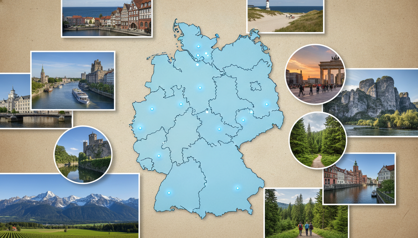 explorez la carte de l'allemagne pour découvrir les différents länder et les villes principales, avec des informations détaillées pour mieux comprendre la géographie du pays.