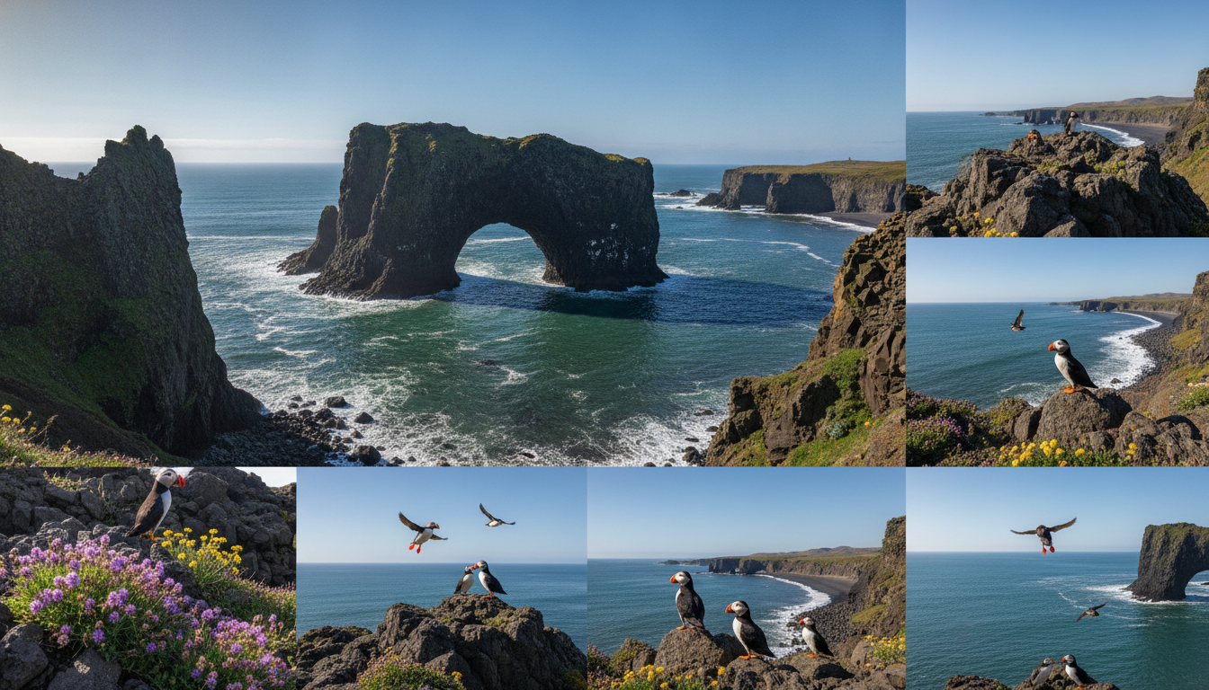 découvrez dyrhólaey en islande avec notre guide pratique pour visiter la célèbre arche noire et observer les macareux dans leur habitat naturel.