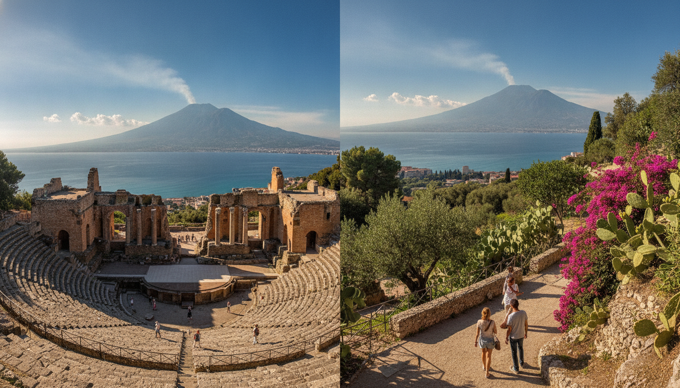 découvrez taormine en sicile, célèbre pour son théâtre antique impressionnant et ses panoramas à couper le souffle sur le majestueux volcan etna.